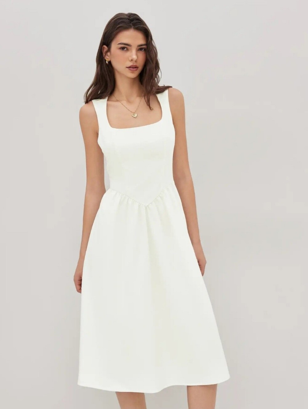 Cider Cream Square-Neck Midi Dress Size M New